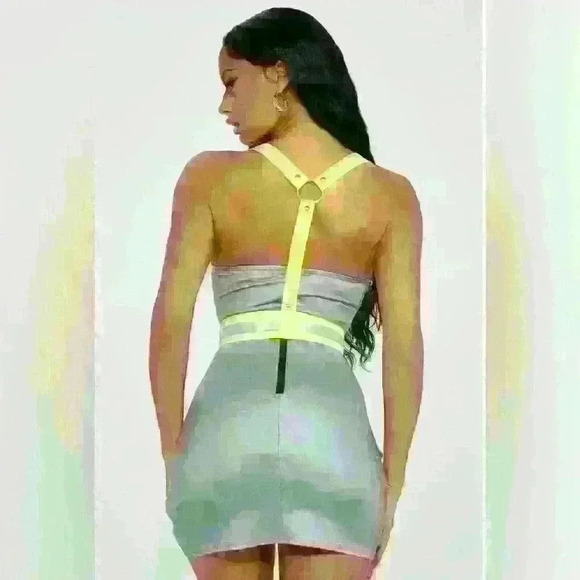 New With Tags Fashion Nova Nora Reflective Mini Dress - Grey. Size M - Picture 4 of 5